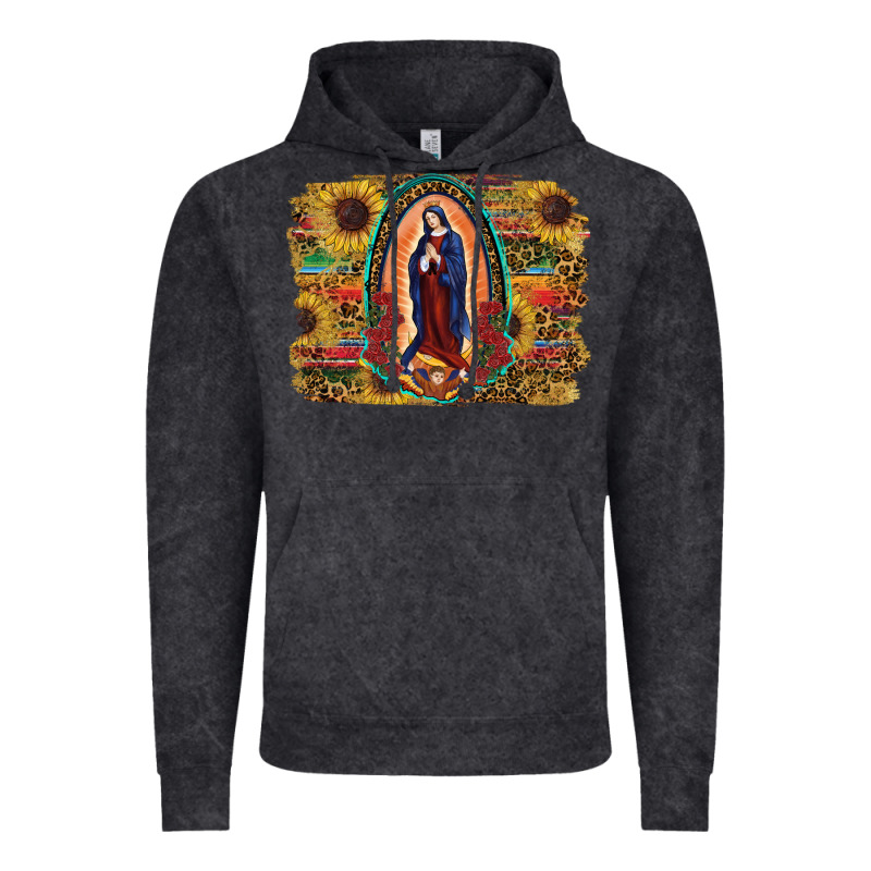 Sunflower Lady Of Guadalupe Distressed Background Vintage Hoodie by RanaPortraitStore | Teevron