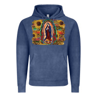 Vintage Denim Sunflower Lady Of Guadalupe Distressed Background Vintage Hoodie - RanaPortraitStore