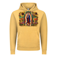 Vintage Mustard Sunflower Lady Of Guadalupe Distressed Background Vintage Hoodie - RanaPortraitStore