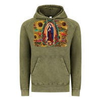 Vintage Olive Sunflower Lady Of Guadalupe Distressed Background Vintage Hoodie - RanaPortraitStore