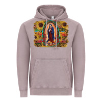 Vintage Zinc Sunflower Lady Of Guadalupe Distressed Background Vintage Hoodie - RanaPortraitStore