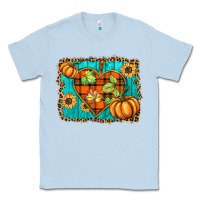 Dusty Blue fall pumpkins and sunflowers heart Classic Tee - BarkalooDesign