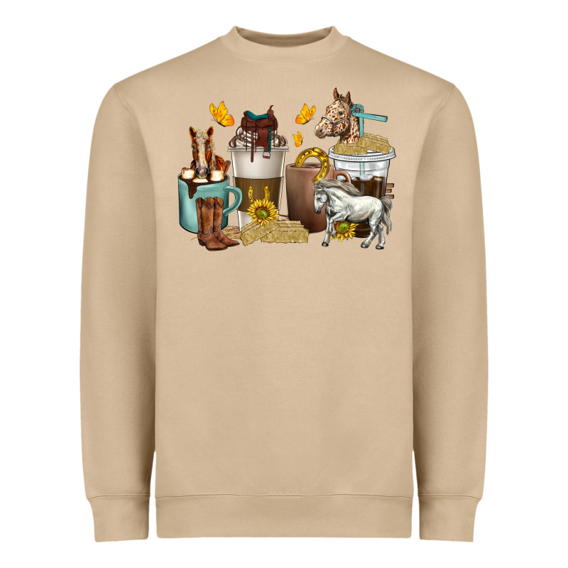 Coffee Cups Horses Heavyweight Sweatshirt by texasbilliewilder | Teevron