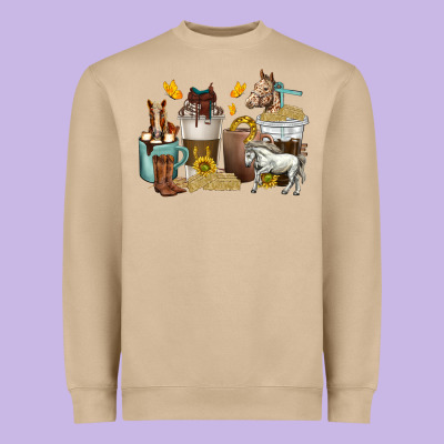 Coffee Cups Horses Heavyweight Sweatshirt Designed By Texasbilliewilder