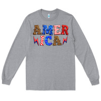 Heather Grey america thunderbolt Long Sleeve Tee - HRA Design Shop