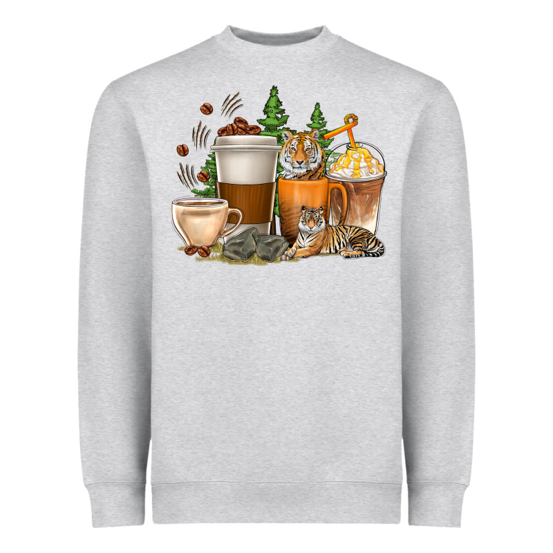 Coffee Cups Tiger With Coffee Beans Heavyweight Sweatshirt by texasbilliewilder | Teevron