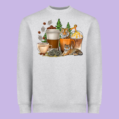 Coffee Cups Tiger With Coffee Beans Heavyweight Sweatshirt Designed By Texasbilliewilder