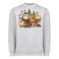 Heather Grey coffee cups tiger with coffee beans Heavyweight Sweatshirt - texasbilliewilder