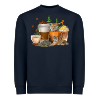 Navy coffee cups tiger with coffee beans Heavyweight Sweatshirt - texasbilliewilder