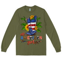 Army Green all american girl cowboy boot with sunflower Long Sleeve Tee - HRA Design Shop
