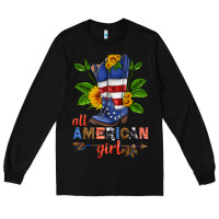 Black all american girl cowboy boot with sunflower Long Sleeve Tee - HRA Design Shop