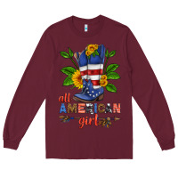 Burgundy all american girl cowboy boot with sunflower Long Sleeve Tee - HRA Design Shop