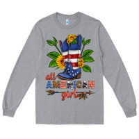 Heather Grey all american girl cowboy boot with sunflower Long Sleeve Tee - HRA Design Shop