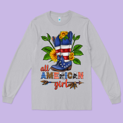All American Girl Cowboy Boot With Sunflower Long Sleeve Tee Designed By Hra Design Shop