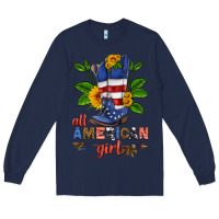 Navy all american girl cowboy boot with sunflower Long Sleeve Tee - HRA Design Shop
