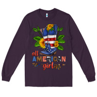 Plum all american girl cowboy boot with sunflower Long Sleeve Tee - HRA Design Shop