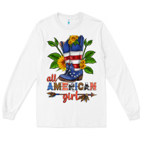 White all american girl cowboy boot with sunflower Long Sleeve Tee - HRA Design Shop