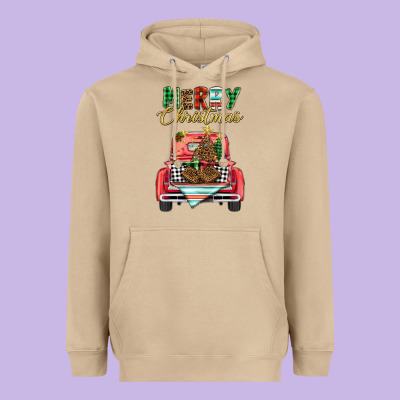 Merry Christmas Truck Heavyweight Hoodie Designed By Barkaloodesign