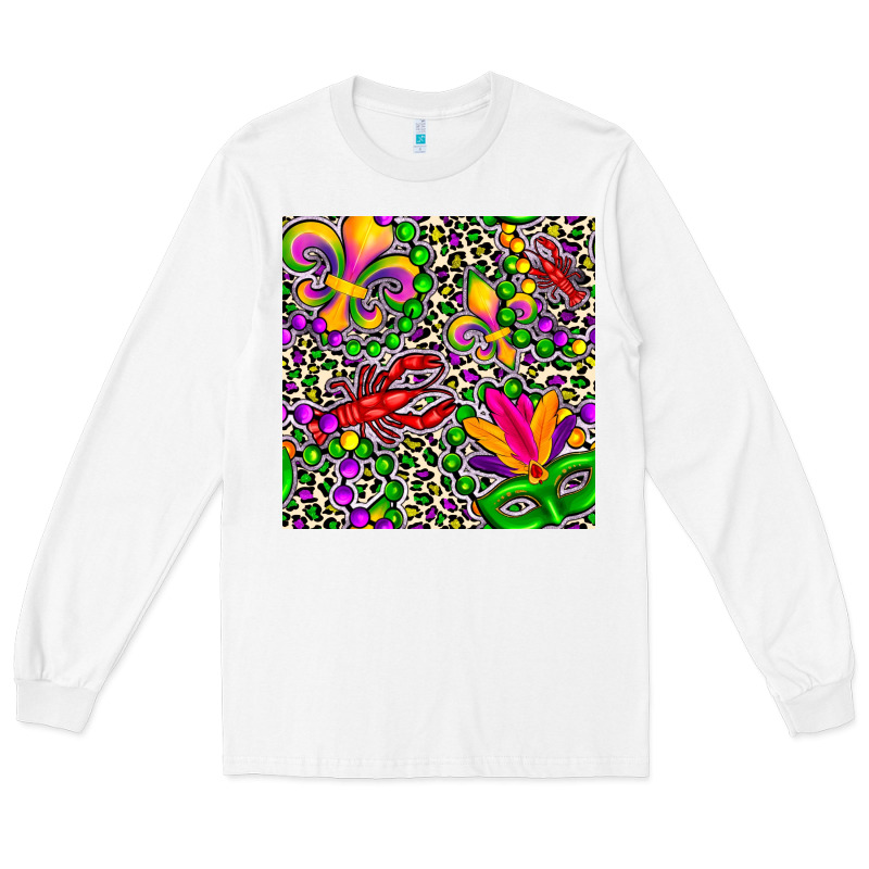 Mardi Gras Crawfish Leopard  Seamless Pattern Long Sleeve Tee by FaDigitalArtStudio | Teevron