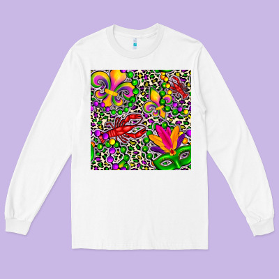 Mardi Gras Crawfish Leopard  Seamless Pattern Long Sleeve Tee Designed By Fadigitalartstudio