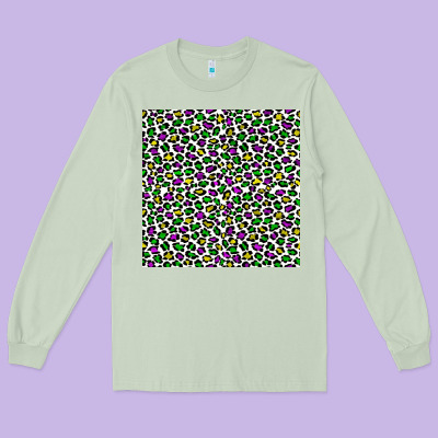 Mardi Gras Leopard  Seamless Pattern Long Sleeve Tee Designed By Fadigitalartstudio