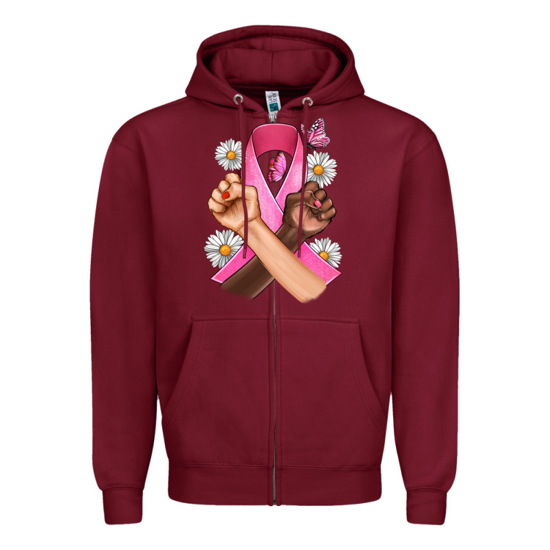 Breast Cancer Fist Daisy Butterfly Zipper Hoodie by Artiststas | Teevron