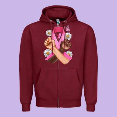 Breast Cancer Fist Daisy Butterfly Zipper Hoodie Designed By Artiststas
