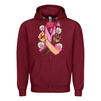 Burgundy Breast Cancer Fist Daisy Butterfly Zipper Hoodie - Artiststas