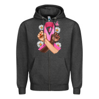 Charcoal Heather Breast Cancer Fist Daisy Butterfly Zipper Hoodie - Artiststas
