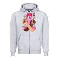 Heather Grey Breast Cancer Fist Daisy Butterfly Zipper Hoodie - Artiststas