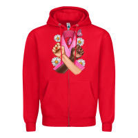 Red Breast Cancer Fist Daisy Butterfly Zipper Hoodie - Artiststas