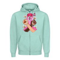 Seafoam Breast Cancer Fist Daisy Butterfly Zipper Hoodie - Artiststas