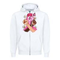 White Breast Cancer Fist Daisy Butterfly Zipper Hoodie - Artiststas