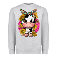 Heather Grey cut cow with sunflower and leopard  pink Heavyweight Sweatshirt - texasbilliewilder