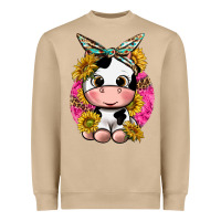 Mushroom cut cow with sunflower and leopard  pink Heavyweight Sweatshirt - texasbilliewilder