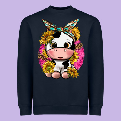 Cut Cow With Sunflower And Leopard  Pink Heavyweight Sweatshirt Designed By Texasbilliewilder