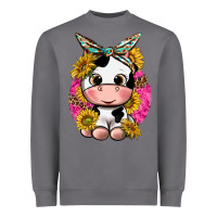 Storm cut cow with sunflower and leopard  pink Heavyweight Sweatshirt - texasbilliewilder