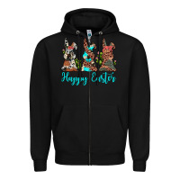 Black happy easter leopard cowhide turquoise cactus bunny's Zipper Hoodie - JahusDesignShop