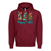 Burgundy happy easter leopard cowhide turquoise cactus bunny's Zipper Hoodie - JahusDesignShop