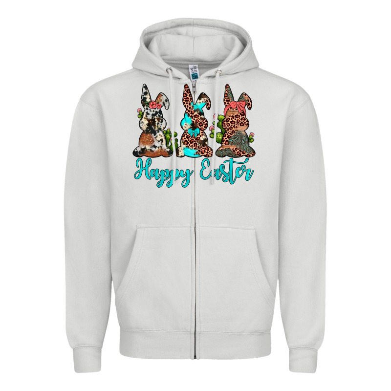 Happy Easter Leopard Cowhide Turquoise Cactus Bunny's Zipper Hoodie by JahusDesignShop | Teevron