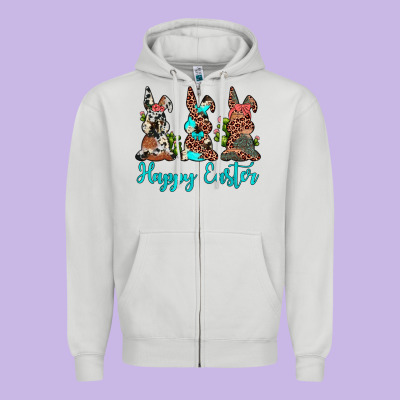 Happy Easter Leopard Cowhide Turquoise Cactus Bunny's Zipper Hoodie Designed By Jahusdesignshop