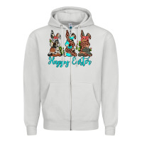 Dove Grey happy easter leopard cowhide turquoise cactus bunny's Zipper Hoodie - JahusDesignShop