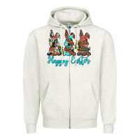 Oatmeal Heather happy easter leopard cowhide turquoise cactus bunny's Zipper Hoodie - JahusDesignShop