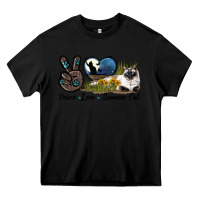 Black Peace Love Siamese Cat Heavy Core Tee - LillyAllenDesigns