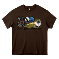 Chocolate Brown Peace Love Siamese Cat Heavy Core Tee - LillyAllenDesigns