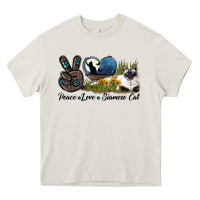 Cream Peace Love Siamese Cat Heavy Core Tee - LillyAllenDesigns