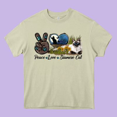 Peace Love Siamese Cat Heavy Core Tee Designed By Lillyallendesigns