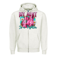 Oatmeal Heather Breast Cancer My Aunt İs A Fighter Zipper Hoodie - Artiststas
