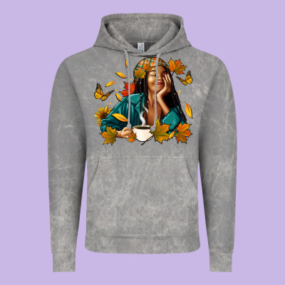 Fall Afro Woman With Coffee Vintage Hoodie Designed By Ranaportraitstore