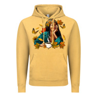 Vintage Mustard Fall afro woman with coffee Vintage Hoodie - RanaPortraitStore